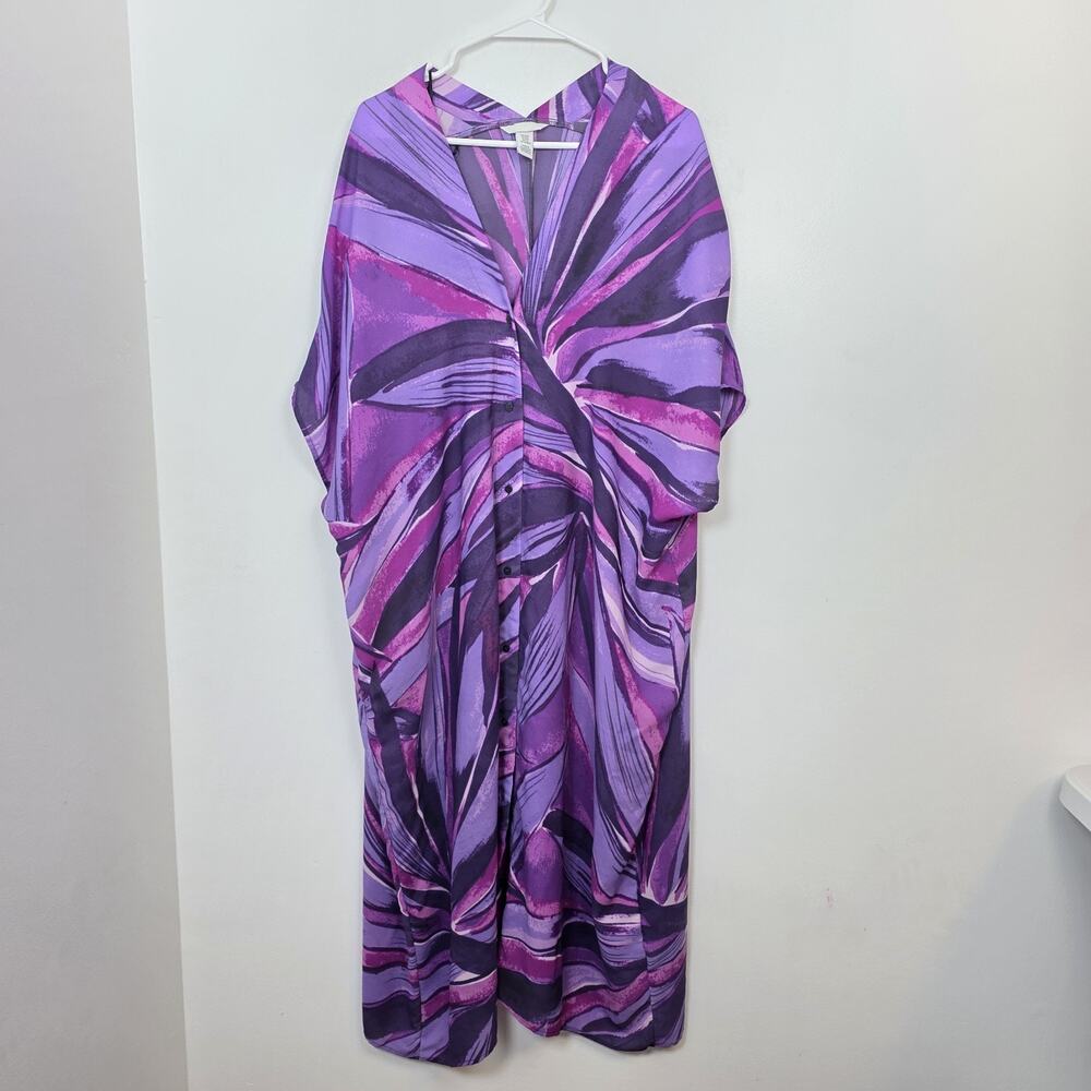 H&M Purple Artsy Flowy Beautiful Button Up‎ Oversized Long Kaftan Dress Size S - Picture 4 of 9